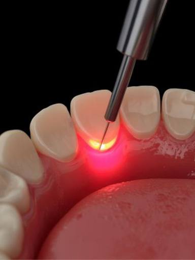 Illustration of dental laser being used along gumline